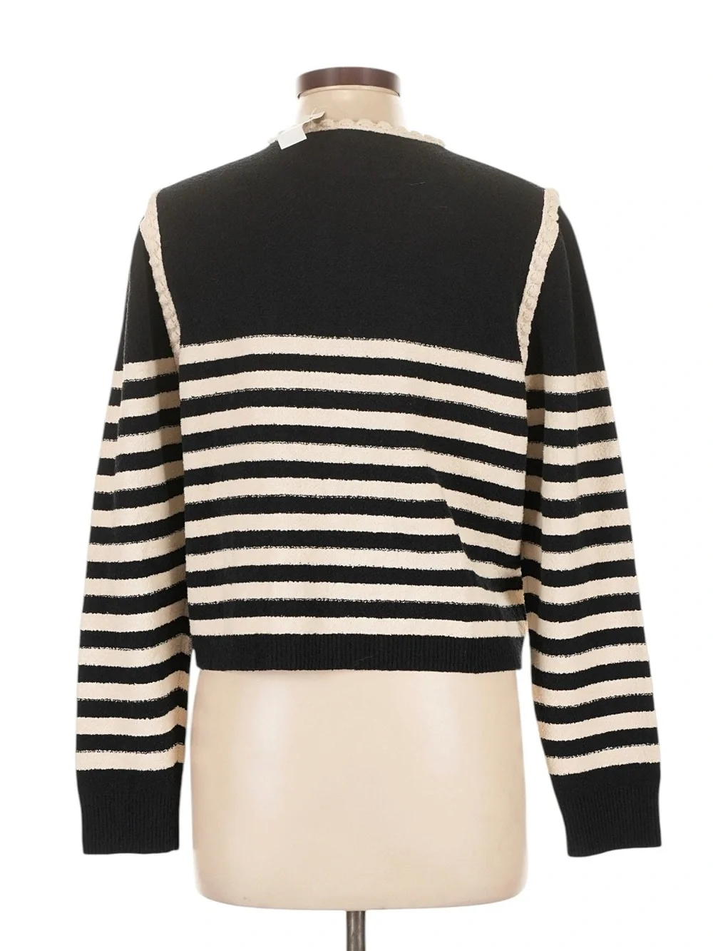 J. Crew Odette Sweater Lady Jacket in Striped Boucle Size L Black Cream NWT